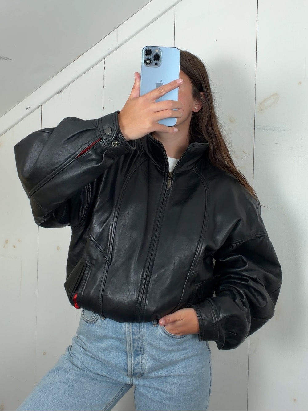 Vintage Pelle Studio Black Leather Bomber Jacket Men’s Medium Funnel Neck 90s